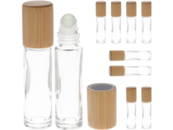 Nuobesty Pacote Com 10 Frascos Roll-on De Vidro Transparente De 10ml Com Tampa De Bambu E Bico Esférico