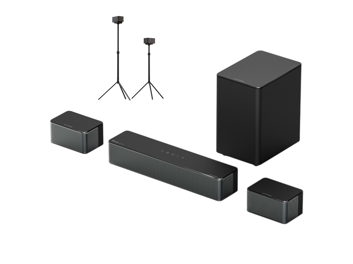 Barra de sonido Ultimea Poseidon M4t 5.1 Dolby Atmos, 450 W de potencia, 1 par de altavoces con soporte estable y nivel de sonido envolvente ajustable de 300°