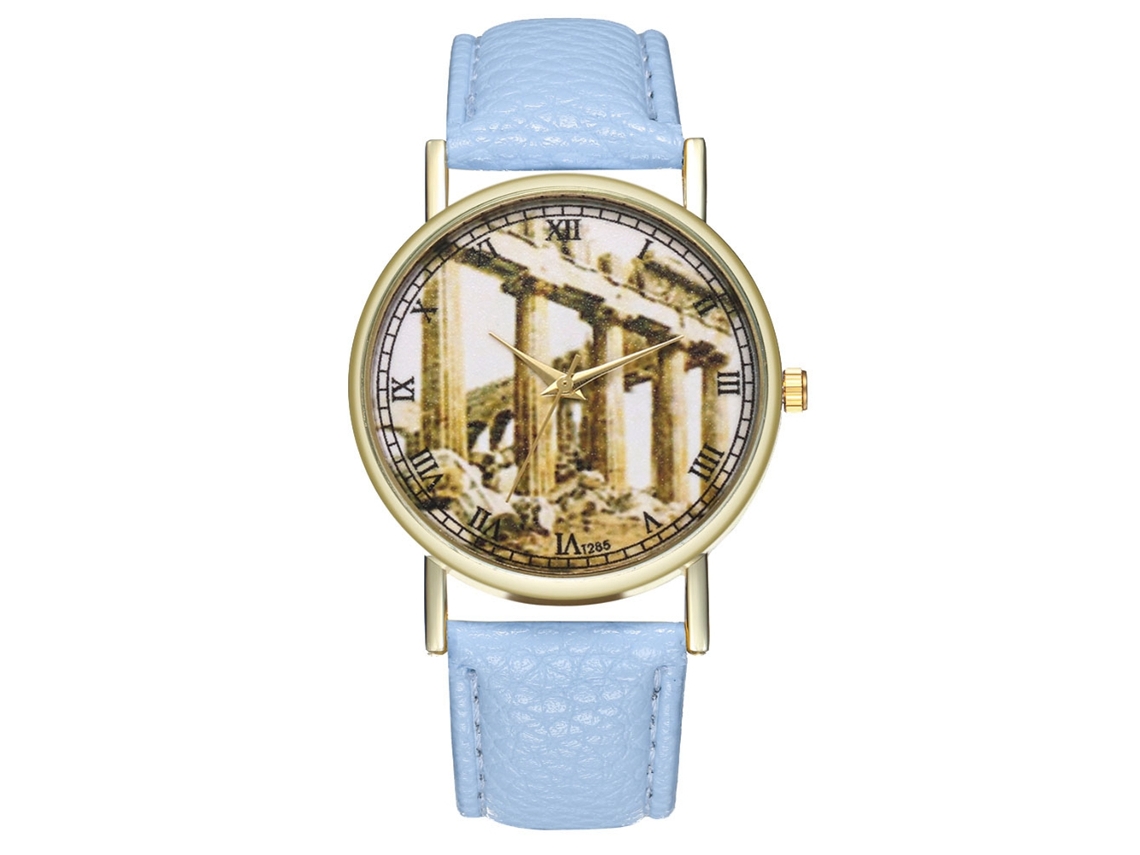 Reloj De Pulsera Analógico De Cuarzo Unisex Con Esfera Redonda Azul Claro - Zhoulianfa A La Moda
