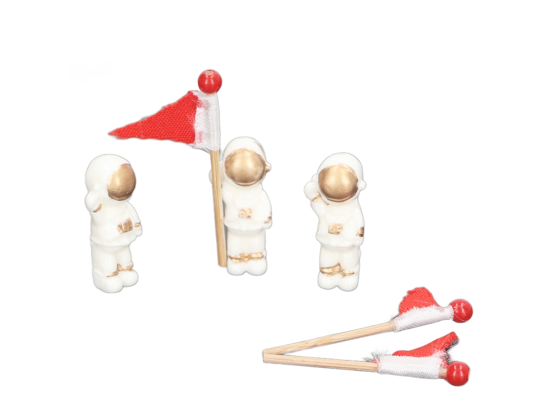 3 Sets Juguete Astronauta Miniatura Diy Resina Bandera Roja Mini Ornamentos Astronauto Espacial