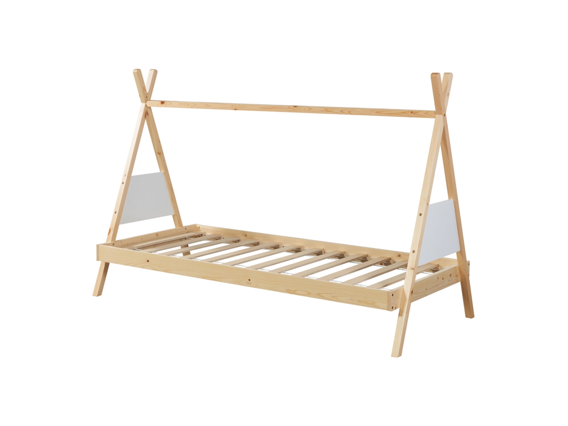Cama de criança Siikajoki Tipi estrutura madeira de pinho 90x200 cm - Natural/Branco [EN.CASA]