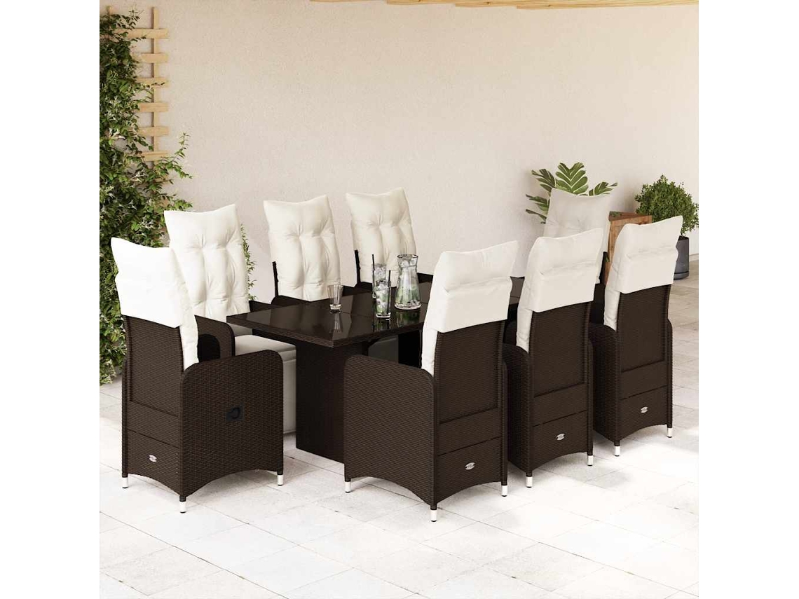 Conjunto de bistró de jardín de 9 piezas con cojines de mimbre marrón DKD Home Decor