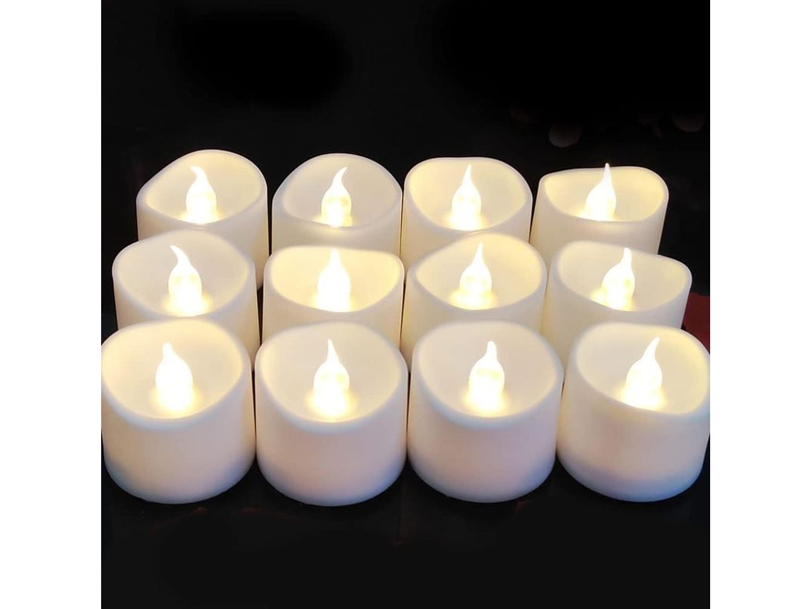 Velas LED sin llama, 12 unidades, funcionan con pilas, ideales para la decoración del hogar, luz blanca cálida.