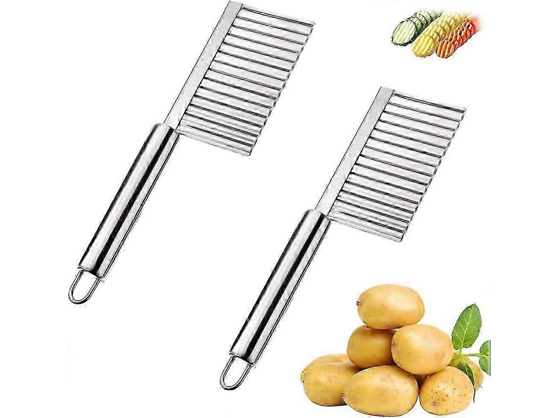Cortador de patatas multifuncional de acero inoxidable corrugado, 2 piezas, ideal para cortar verduras y frutas.