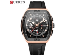 Reloj unisex de cuarzo (negro) con seis manecillas, estilo deportivo, correa de caucho, calendario multifuncional y resistente al agua.