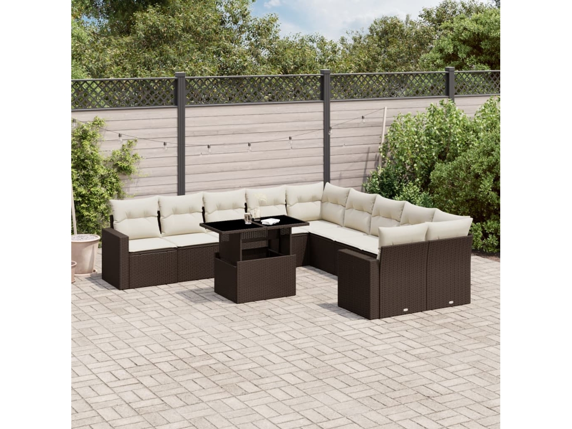 Conjunto de sofá de jardín de 11 piezas con cojines de mimbre marrón de DKD Home Decor