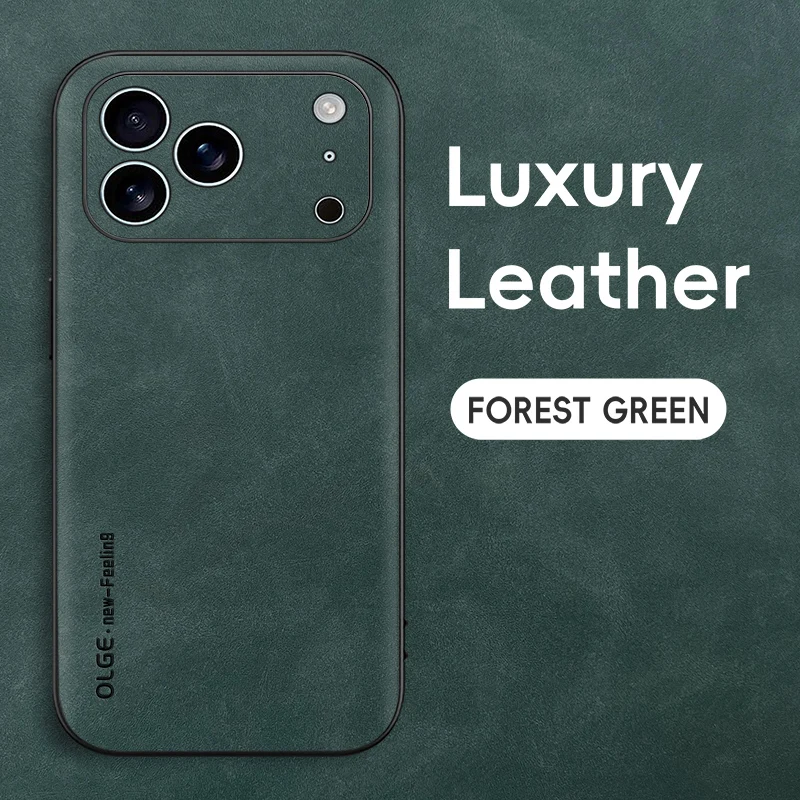 (iphone 17 Pro Verde) Funda De Cuero Genuino Para Iphone, Fabricada En Piel De Oveja Resistente A Los Golpes.