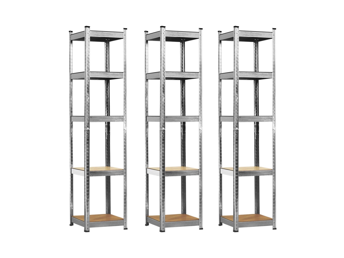 Pack 3 Estanterías Modulares con 5 Baldas Ajustables 180x40x40cm 175 Kg 7house gris
