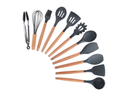 Juego De Utensilios De Cocina De Silicona: Pala De Espátula, Utensilios De Cocina Con Mango De Madera SLOWMOOSE (Gris Oscuro 11 Piezas)