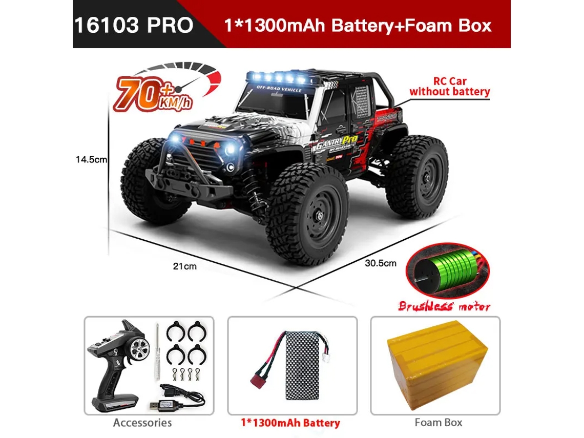 Coche RC 116 4WD con luces LED, alta velocidad, 50 o 70 km/h, Monster Truck para niños, rojo Aeuzwr