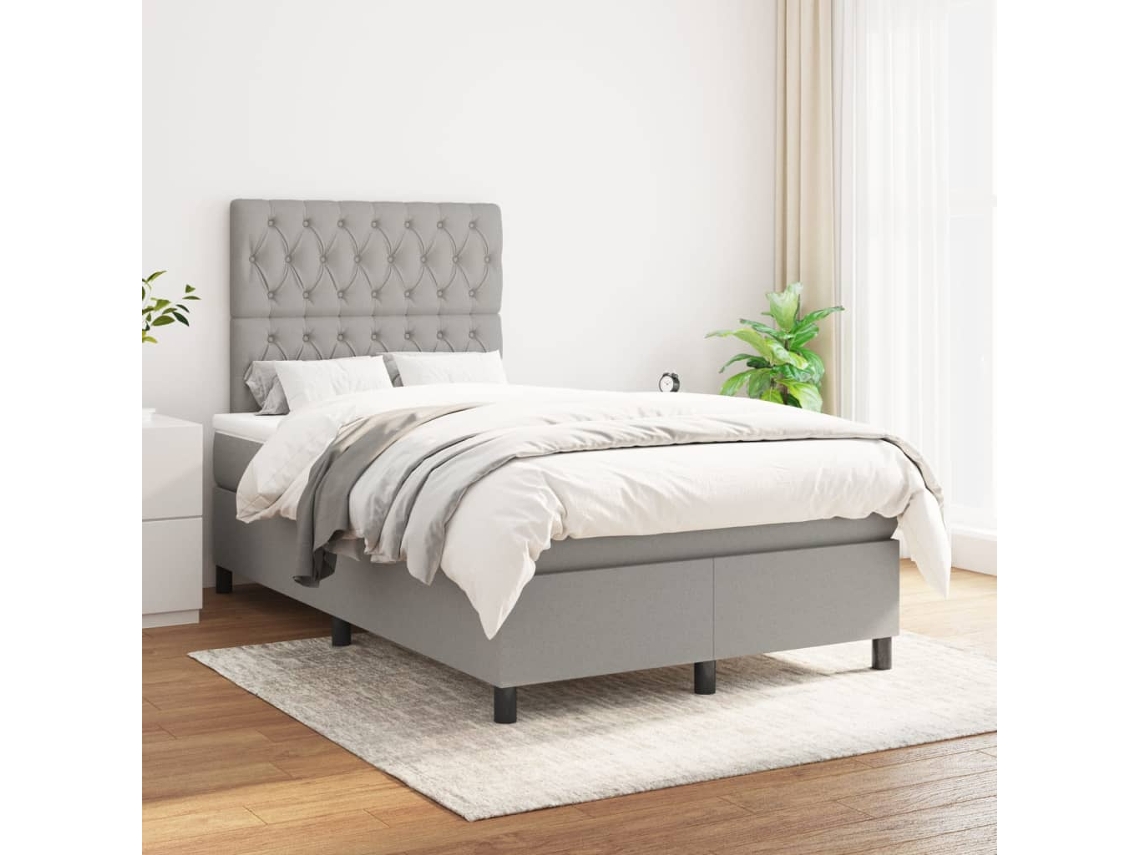 Cama Box Spring Con Colchón Tela Gris Claro 120x200 Cm