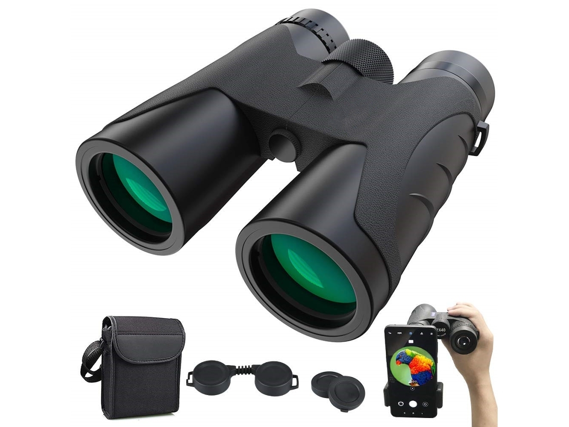 Prismáticos ENKERS 1000M adultos potentes 12X42 potente lente HD Fmc prisma Bak4 adecuado para campamento de observación de aves-verde militar