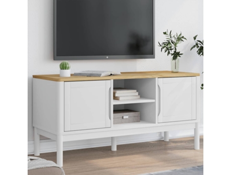Mueble de TV FLORO madera maciza de pino blanco 114x43x55 cm