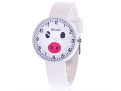 Reloj Para Niñas Con Patrón De Cerdito Lindo Correa De Silicona Movimiento De Cuarzo Blanco