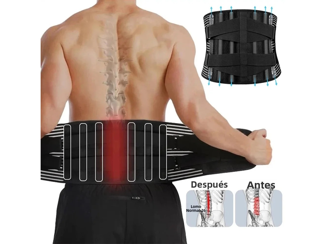 Cinturón ortopédico de soporte lumbar y de espalda Mdug (negro, mediano)