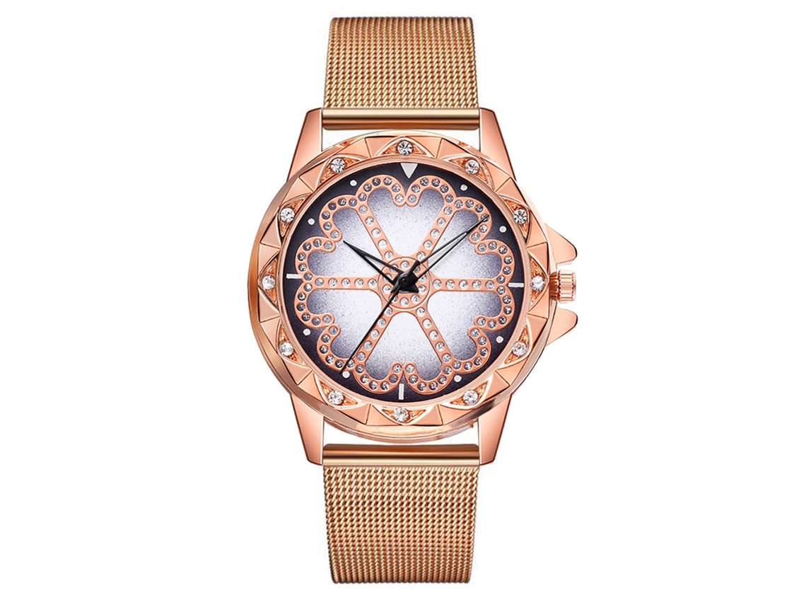 Reloj De Pulsera De Aleación Para Mujer Con Diamantes De Imitación, Esfera Redonda, Movimiento De Cuarzo Analógico, Oro Rosa.