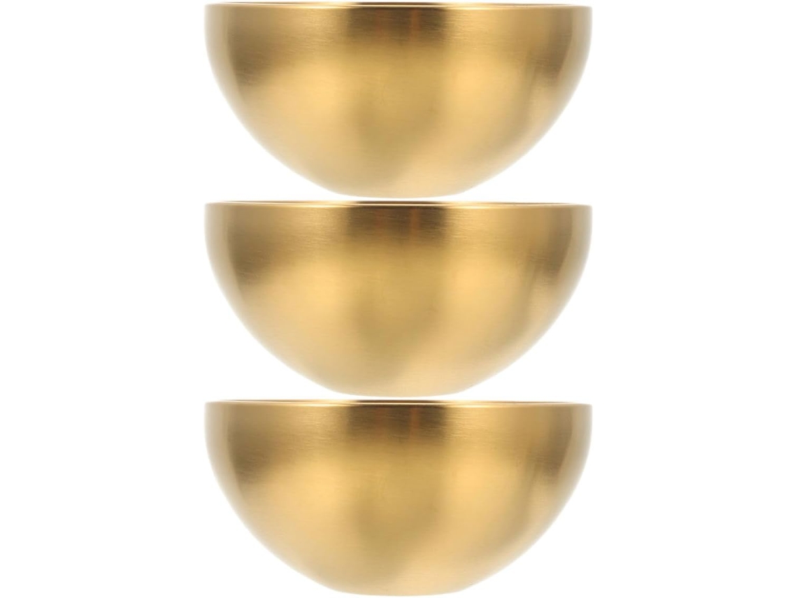 Juego De 3 Cuencos Para Servir De Acero Inoxidable Dorado 201, 15 Cm, Aptos Para Uso Alimentario.