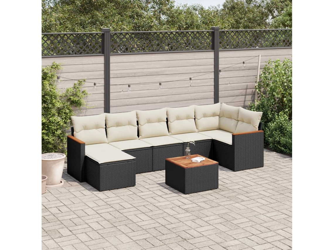 Conjunto de sofá de jardín de 8 piezas con cojines en mimbre sintético negro de DKD Home Decor