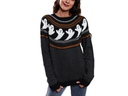 2026altiro-jersey De Halloween Con Fantasma De Puntos Clásico Manga Larga Cuello Redondo Tejido Para Mujer Negro Talla L
