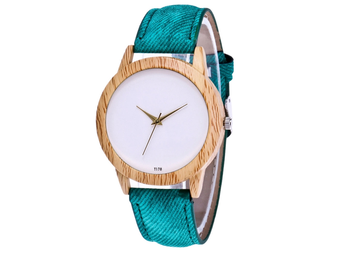 Reloj De Pulsera Informal Para Parejas Con Correa Vaquera Y Movimiento De Cuarzo Verde.