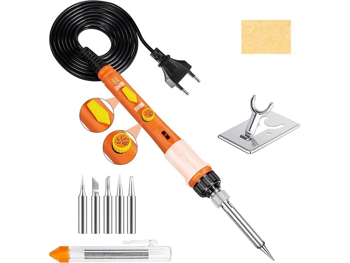 Kit De Soldadura Eléctrica 60w Con Interruptor, Temperatura Ajustable 200~450℃, 5 Puntas, Alambre Y Soporte