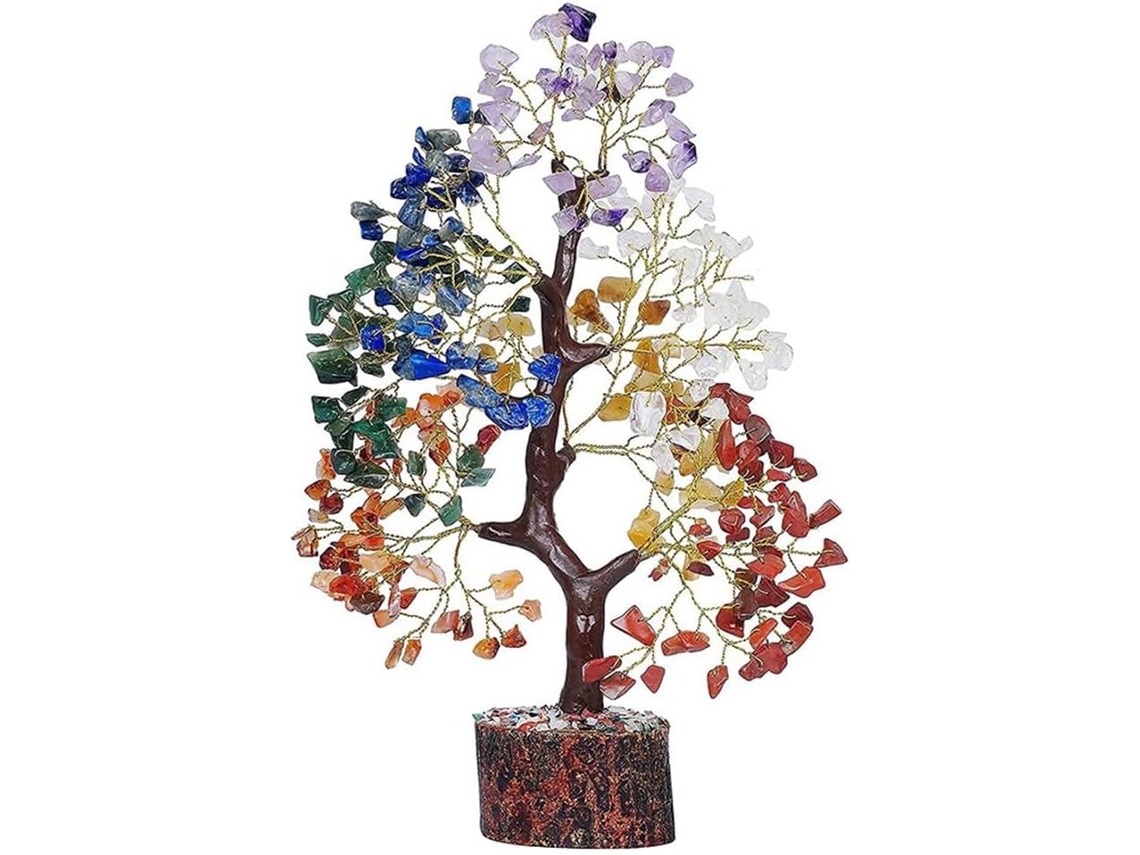 Piedra De Regalo Con Cristal Curativo Y Árbol De Plata, Altura 28 Cm, Ancho 18 Cm.