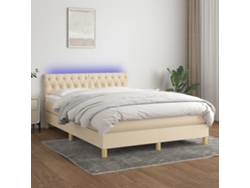 Cama Box Spring Con Colchón Y Led Tela Crema 140x200 Cm