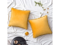 2026-40115-fundas De Almohada De Terciopelo Otoño Con Pompones 45x45cm Amarillo Mostaza 2 Unidades Para Sofá Sala Coche