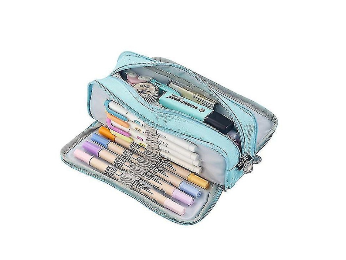Estuche Para Lápices De Malla De Gran Capacidad Con 3 Compartimentos Para Estudiantes - Azul 1