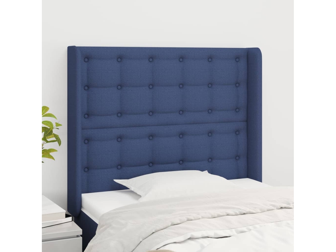 Cabecero Con Orejas De Tela Azul 93x16x118/128 Cm