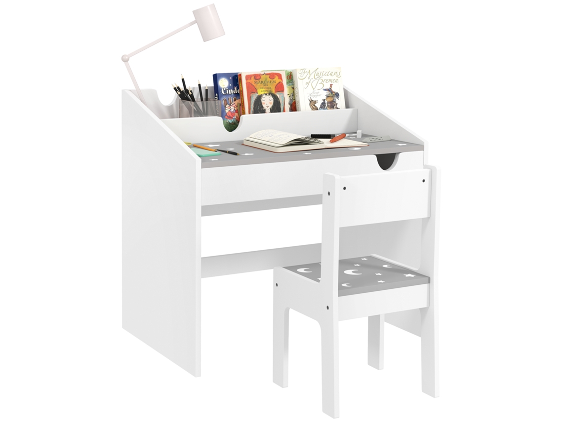 Juego de mesa y sillas infantiles con cajón deslizante, para niños de 3 a 6 años, diseño de estrellas, color gris.