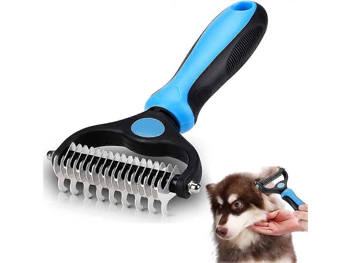 Herramienta de aseo para mascotas 2 en 1, peine desenredante con detalles para el subpelo, 2 lados