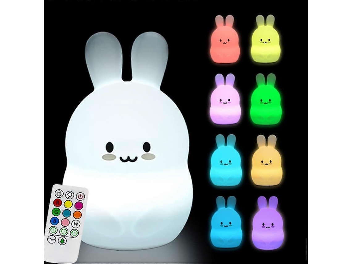 Luz nocturna grande con forma de conejo para niños, luz nocturna de silicona para dormitorio infantil. Rosewell