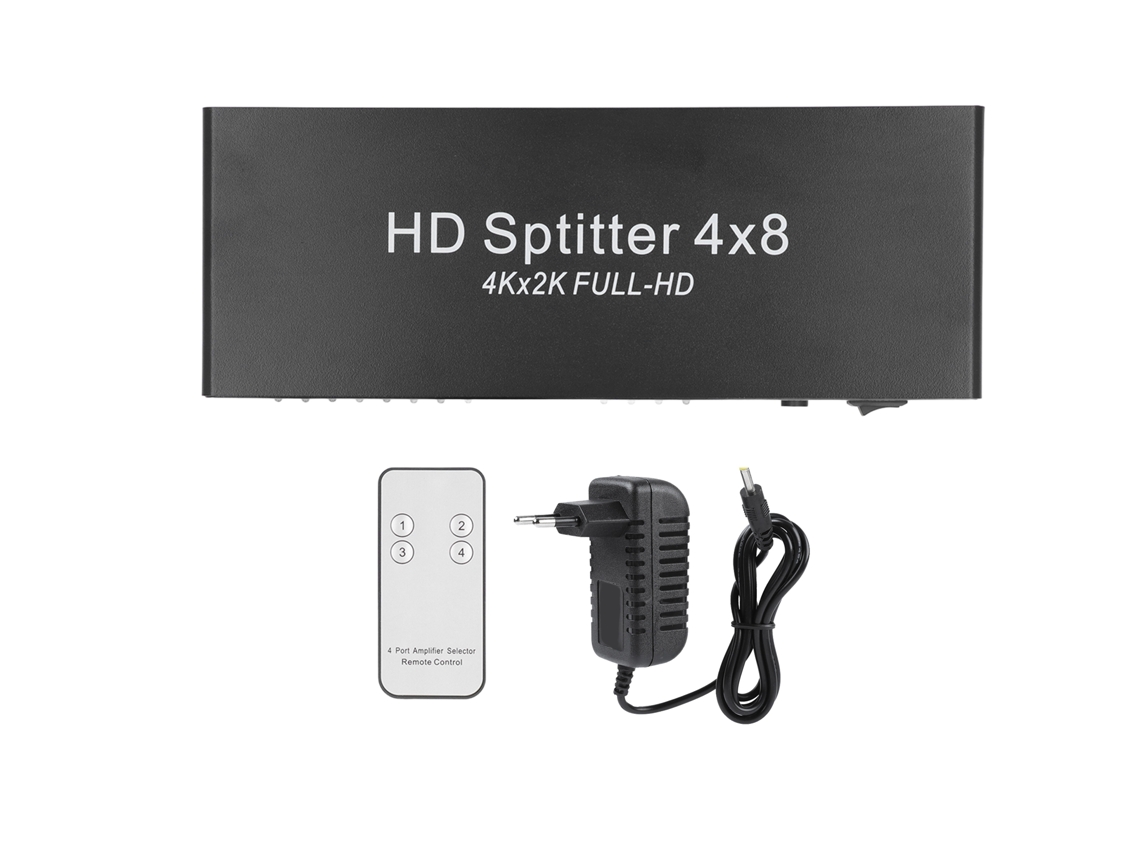 Divisor HDMI 4K (4 entradas, 8 salidas, control remoto)