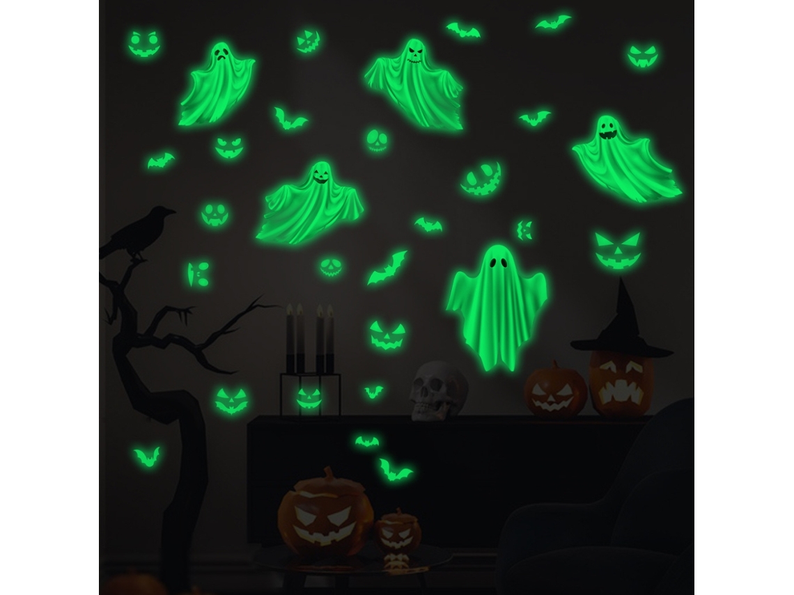 Ats-3 Piezas Pegatinas Luminosas De Fantasmas Y Murciélagos Para Halloween, Calcomanías Brillantes En La Oscuridad Para Fiesta De Halloween