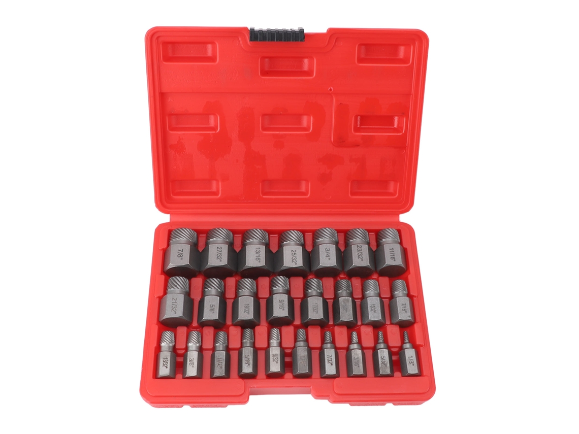 25 extractores de tornillos con mango hexagonal imperial para tornillos rotos, dañados o rayados.