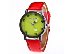 Reloj De Pulsera Deportivo De Cuarzo Para Estudiantes Con Correa De Cuero Con Estampado De Lichi Rojo.