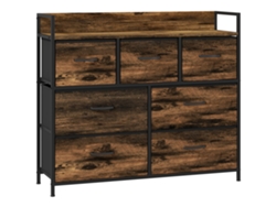 Cómoda 7 Cajones Tela Acero 98x29x85cm Marrón Negro
