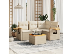 Conjunto de sofá de jardín de 5 piezas con cojines, mimbre sintético beige, Dkd Home Decor