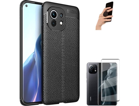 Kit Funda, Protector y Popsocket Xiaomi Mi 11 Rugged Leather Negro