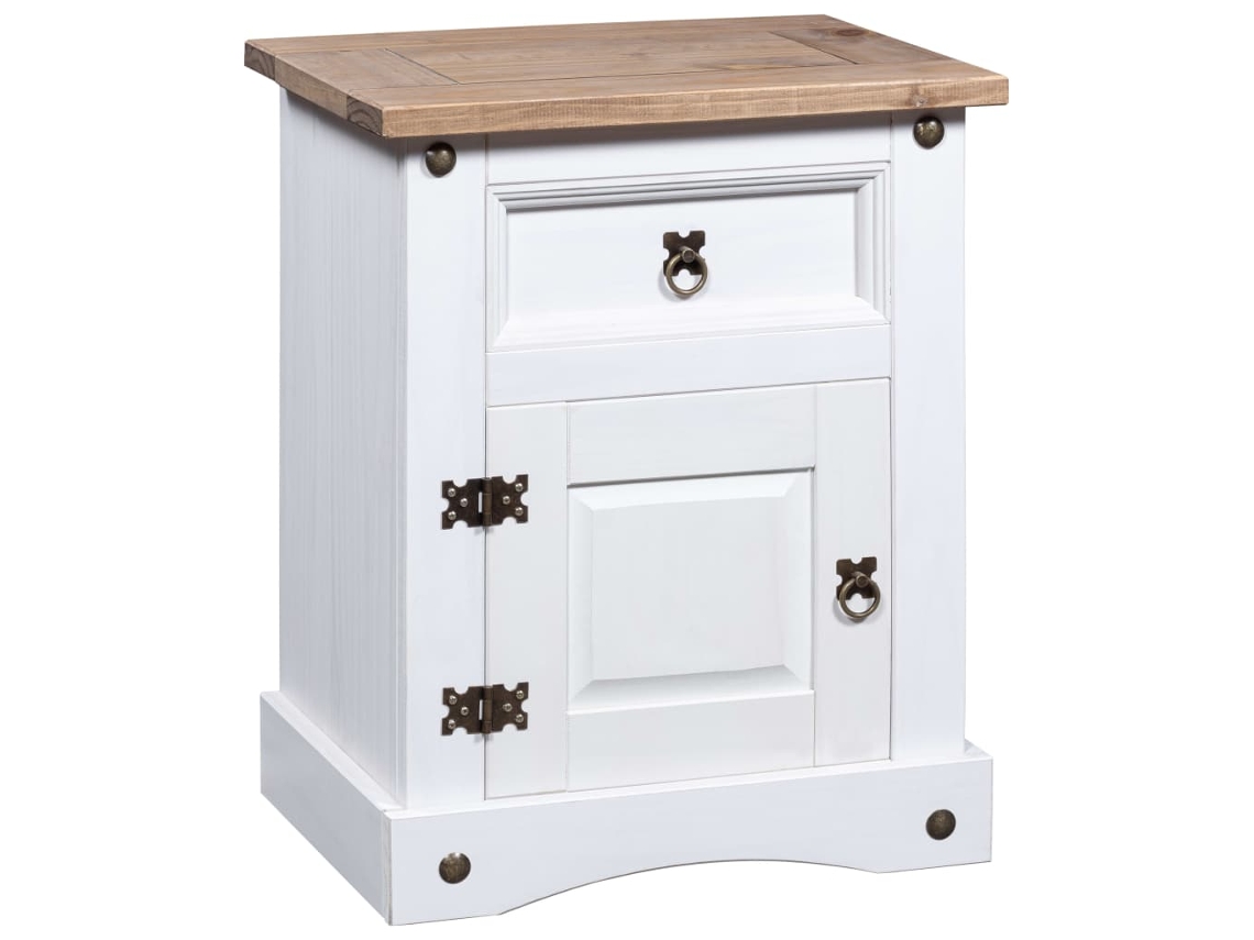 Mesa de Cabeceira LOVELY HOME Mesinha Corona Pinho Mexicano 53X39X67 Cm Branco