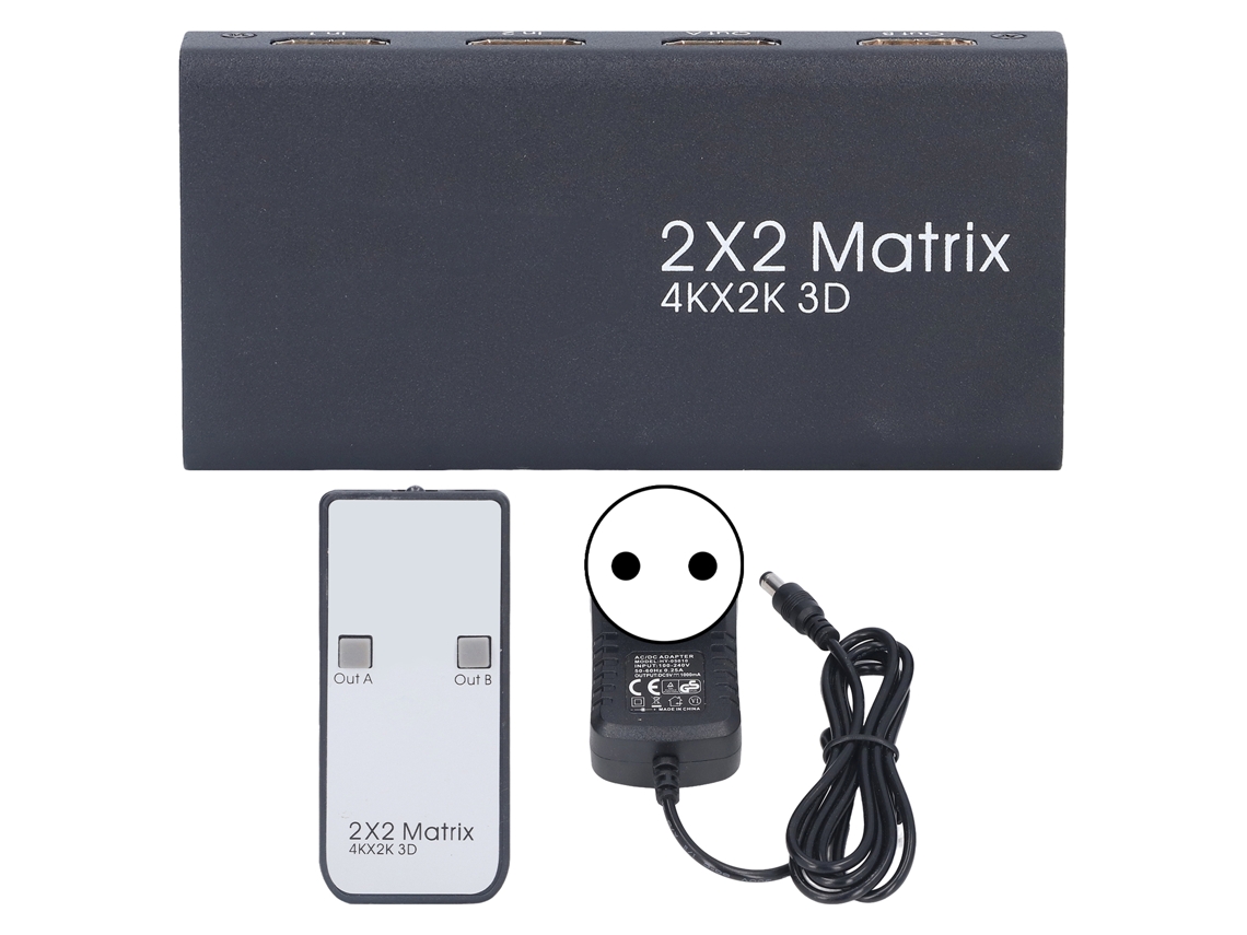 Conmutador Hdmi 2x2 4kx2k 3d 1080p Splitter Con Control Remoto Ir Y Enchufe Eu