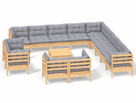 Conjunto 14 de muebles de jardín VIDAXL y cojines madera maciza pino