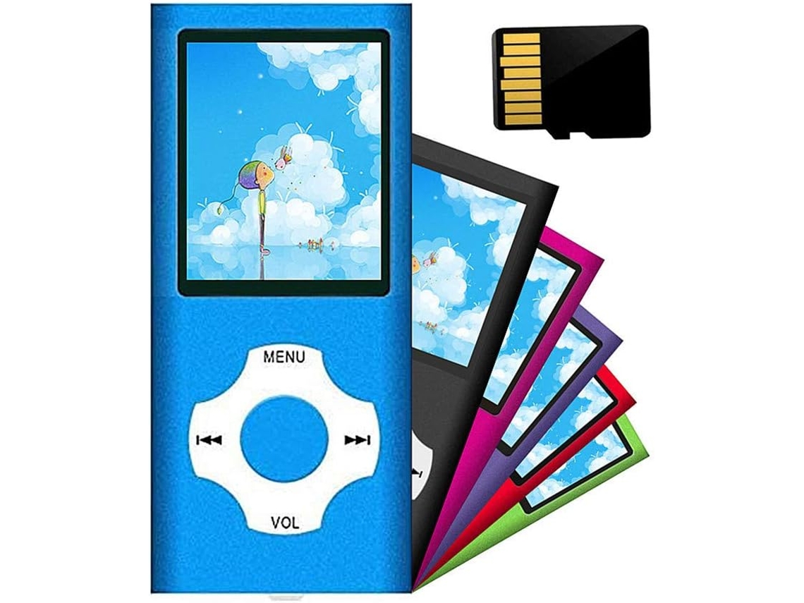Reproductor MP3 Bluetooth versátil con grabadora de audio de 18 pulgadas y 64 GB de memoria (azul)