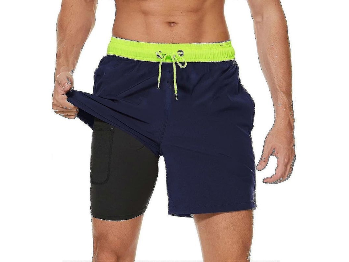 2026-pantalones De Baño Para Hombre Con Liner De Compresión 2 En 1 Secado Rápido Cortos De Playa Elásticos Con Bolsillos Con Cremallera