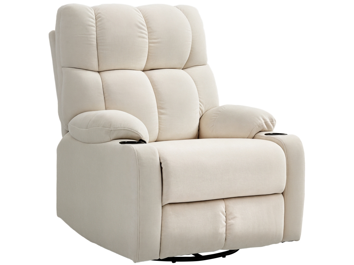 Sillón Reclinable Giratorio Con Reposapiés, Beige