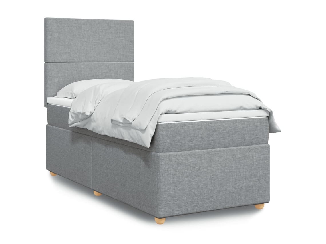 Cama Box Spring Con Colchón Tela Gris Claro 100x200 Cm
