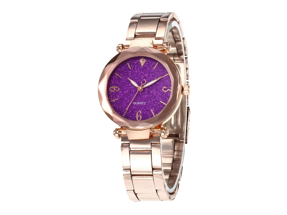 Reloj De Pulsera Analógico De Cuarzo Redondo De Lujo Para Parejas, Color Morado.