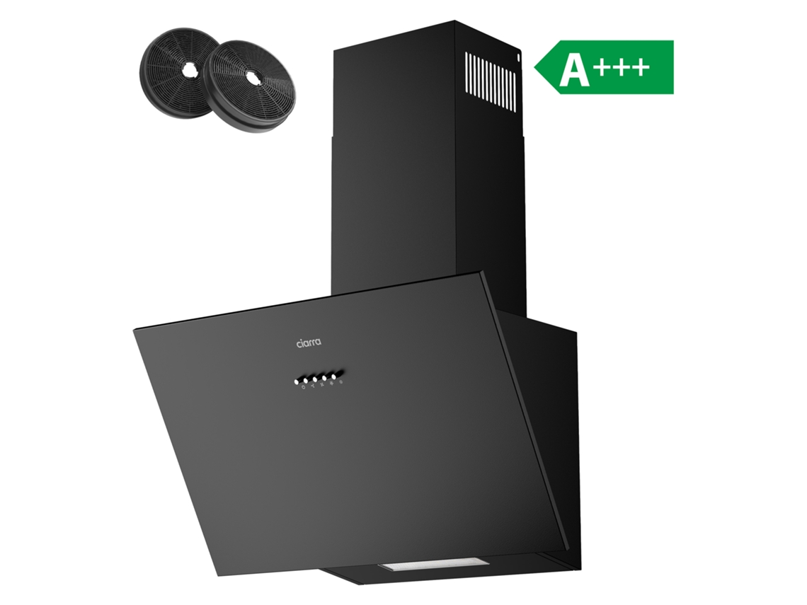 Ciarra Campana Extractor De Pared 60cm 650m³/h A+++ Recirculación Con Filtros De Carbón (2 Piezas) Y Exaustión Externa 3 Modos Negro Awb6762a