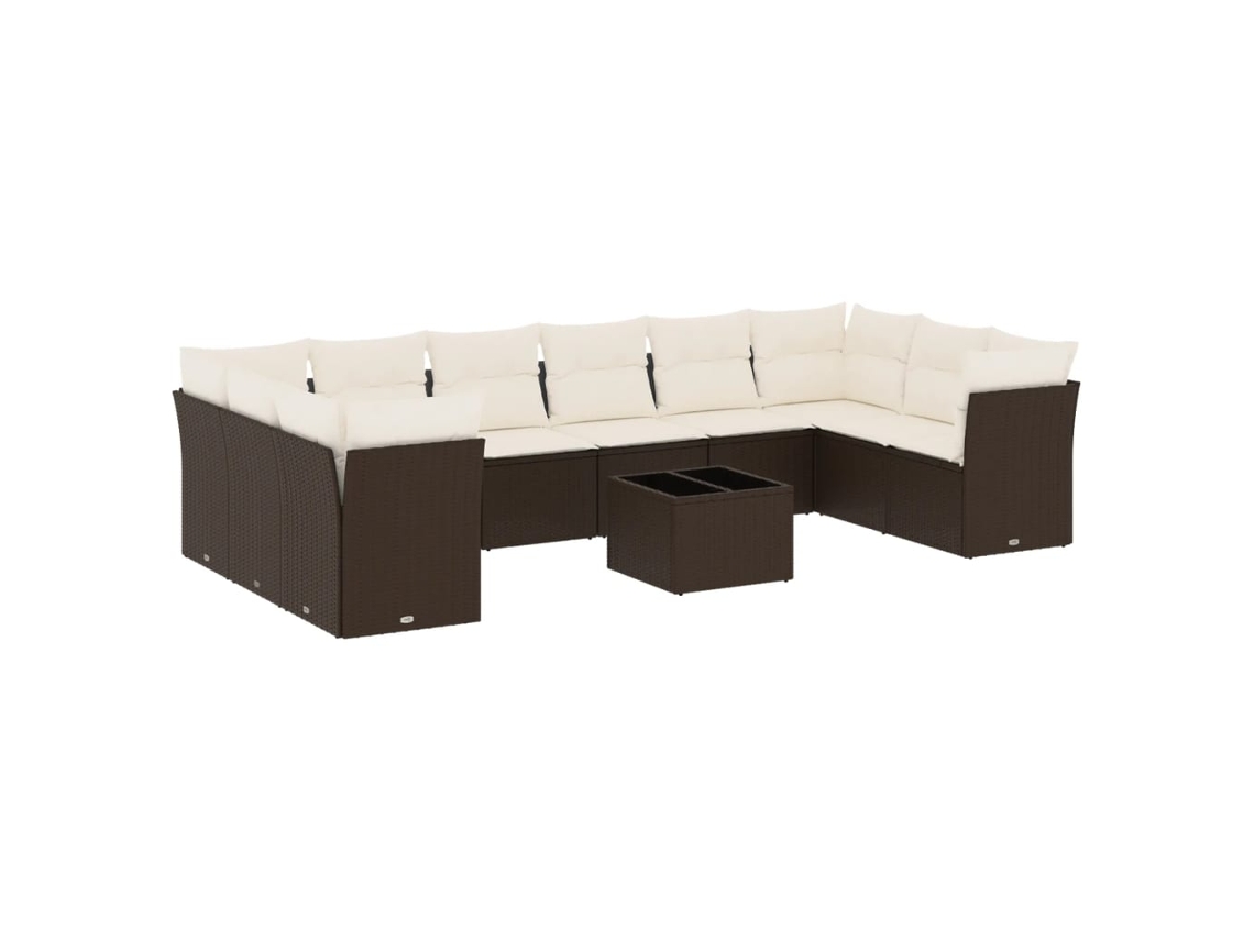 Conjunto de 11 sofás de jardín con cojines, mimbre, patas marrones, MAISON EXCLUSIVE (11 piezas)